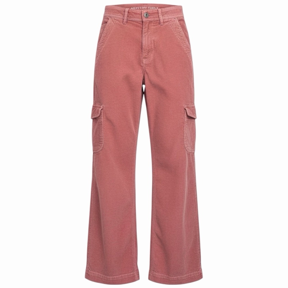 American Eagle Women Pink Corduroy Cargo High Rise Wide‎ Leg Stretch Size 000